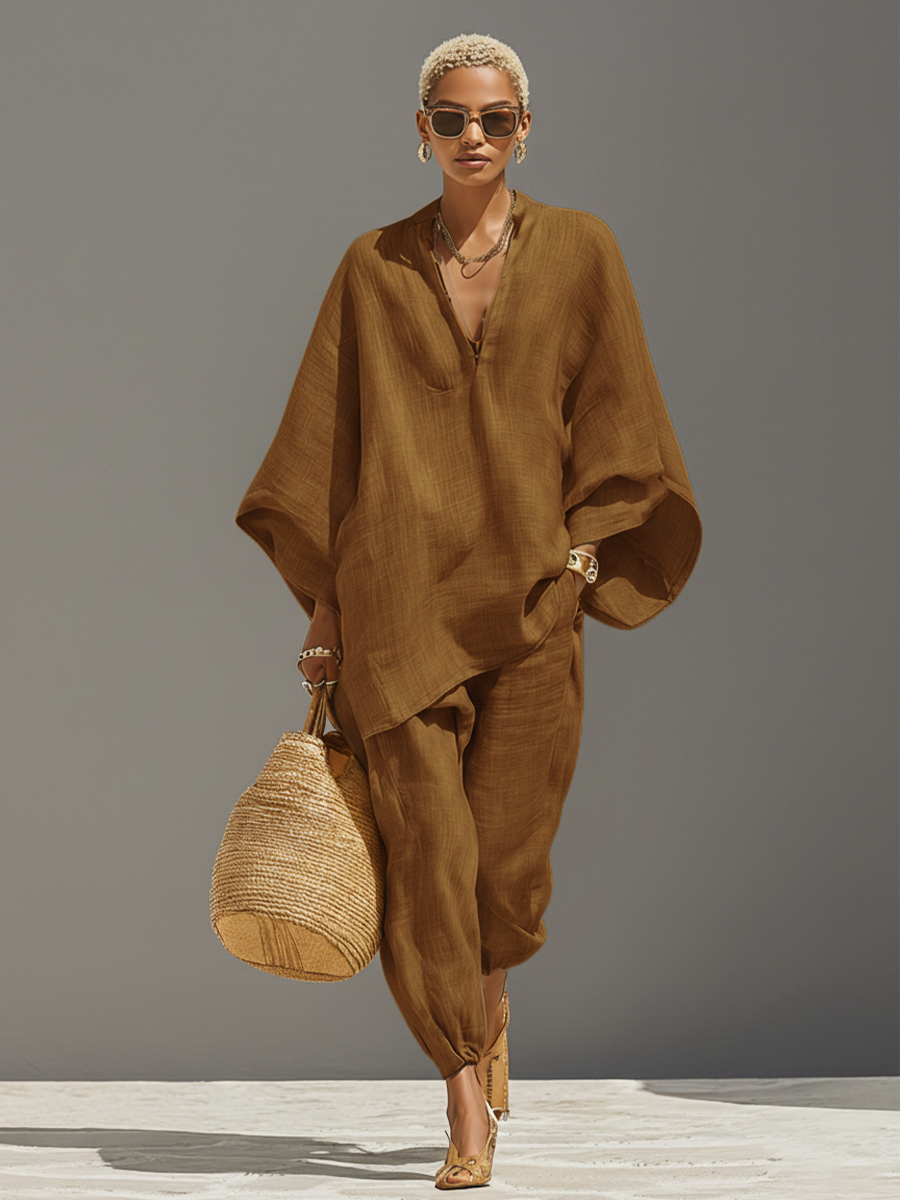 Neutral Linen Asymmetric Hem Set
