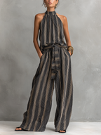 Striped Woven Sleeveless Top & Trousers Set