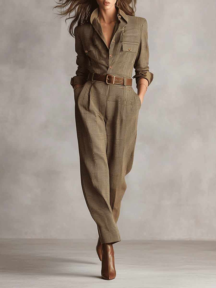 Tweed Plaid Utility Jumpsuit