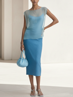 Light Blue Sheer Chiffon Blouse & Slip Dress Set