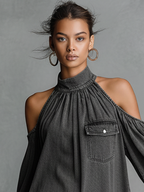 Washed Denim Off-Shoulder Mini Dress