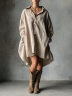 Cotton Linen Button Lapel Mini Dress