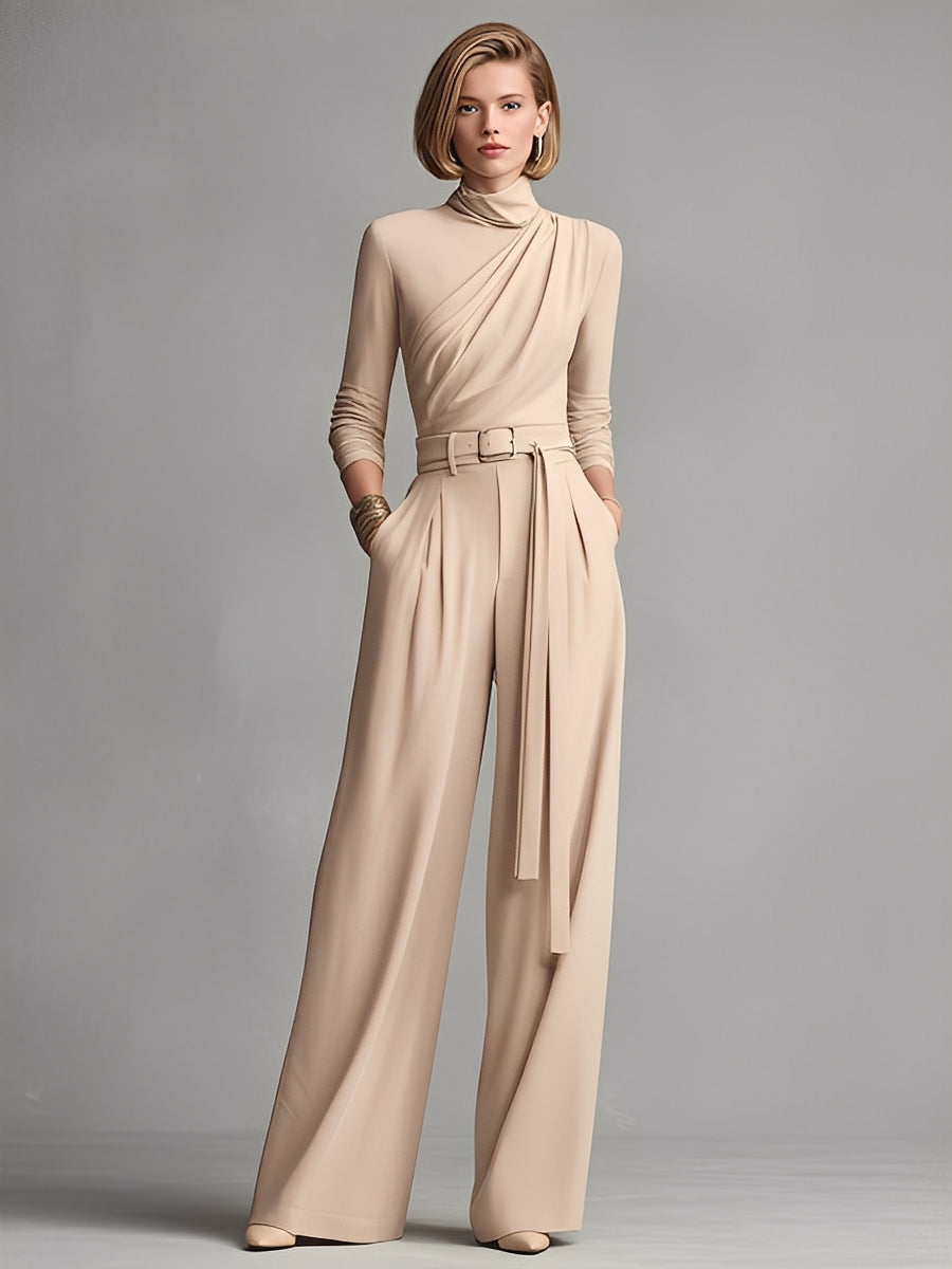 Neutral Knit Gathered Waist Jumpsuit