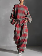 Plaid Color-Block Piping Pantsuit Set