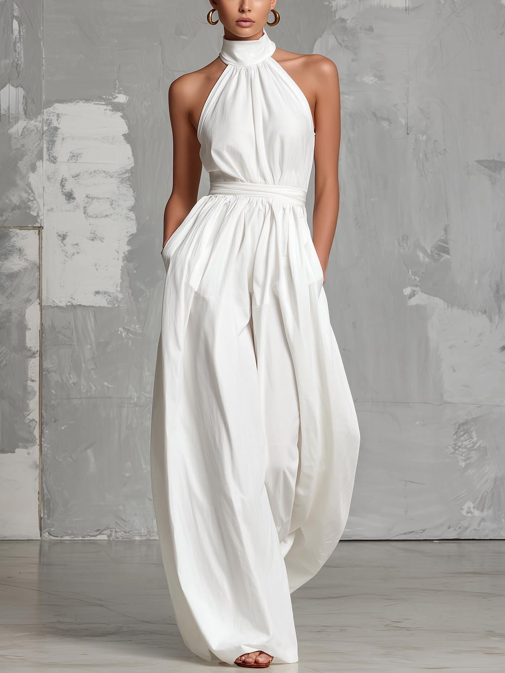 White Woven Halter-Neck Jumpsuit