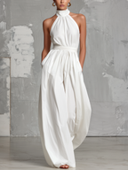 White Woven Halter-Neck Jumpsuit