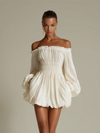 Ivory Off-Shoulder Ruched Waist Dress