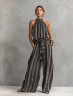 Striped Woven Sleeveless Top & Trousers Set