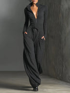 Sparkling Knit Zipper Front Jumpsuit