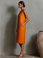 Orange Linen Sleeveless Shift Dress
