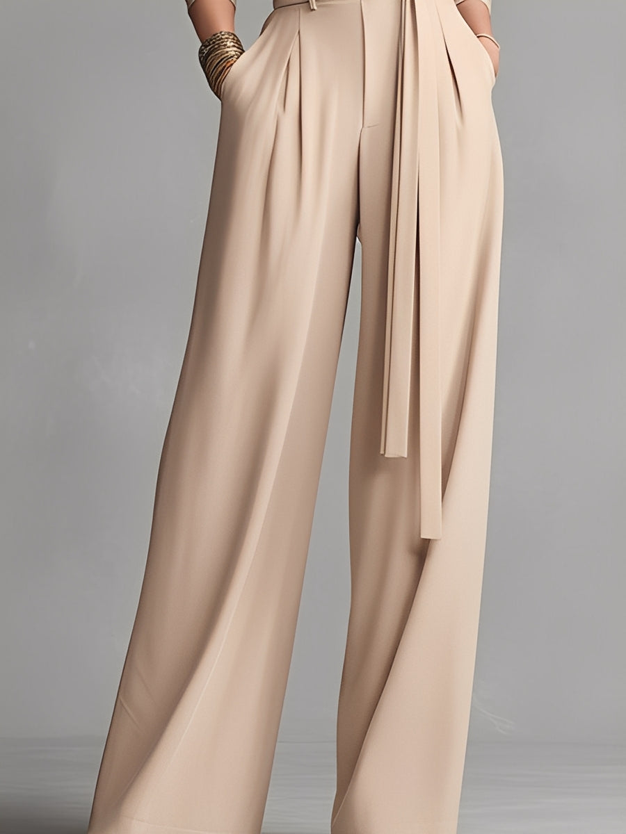 Neutral Knit Gathered Waist Jumpsuit