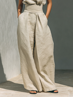 Linen Blend Blouse & Wide-Leg Pants Set