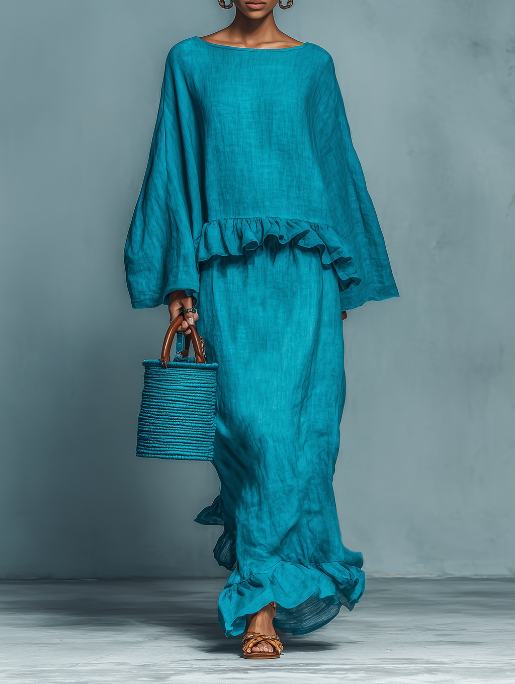 Linen Blouse & Straight Skirt Set