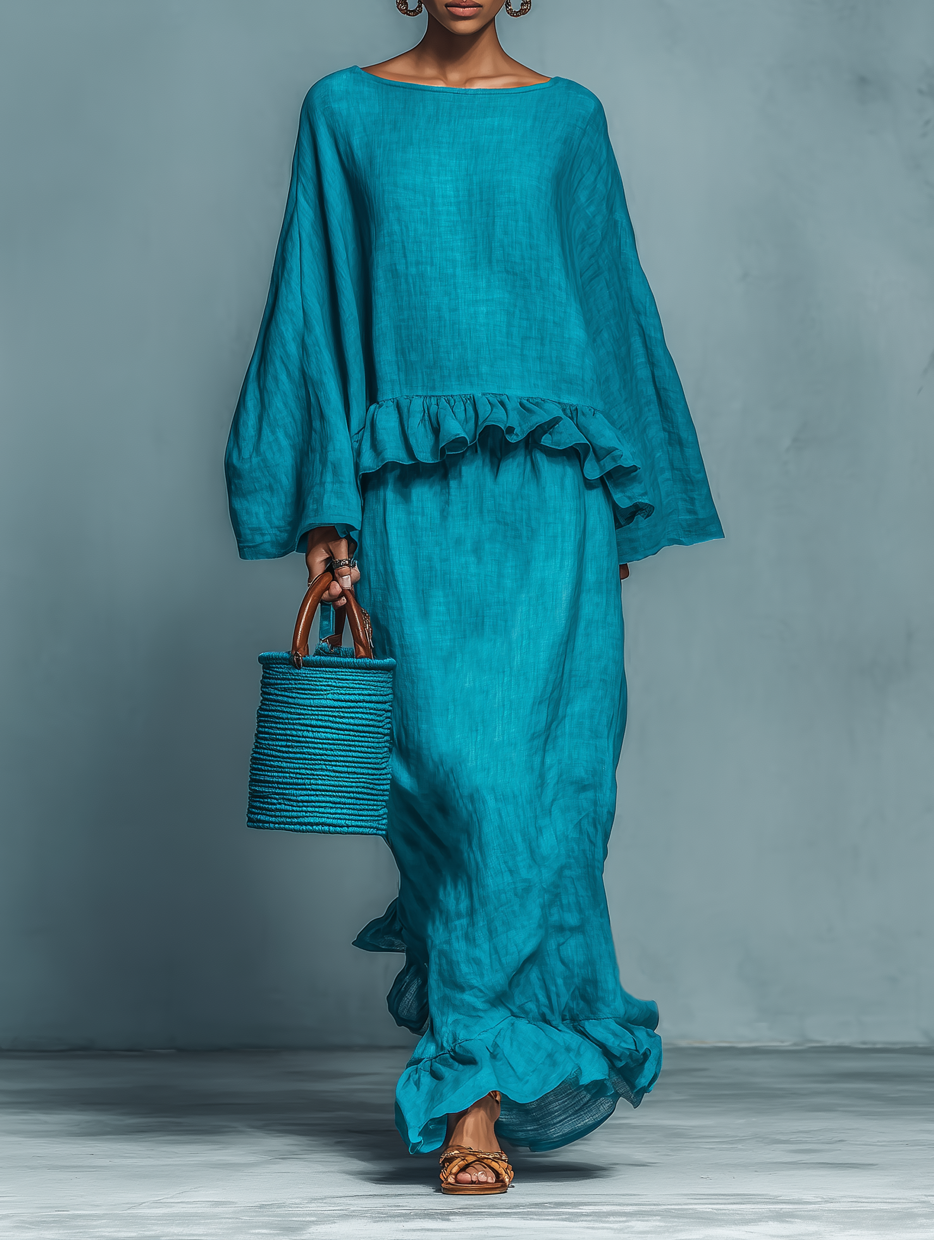 Linen Blouse & Straight Skirt Set