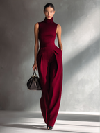 Burgundy Turtleneck Wide-Leg Jumpsuit