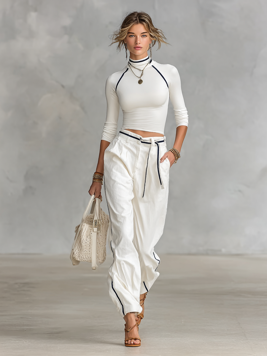 Half-Neck T-Shirt & Straight Pants Set