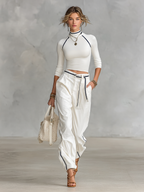 Half-Neck T-Shirt & Straight Pants Set