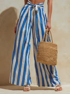 Striped Strapless Wide-Leg Pants Suit