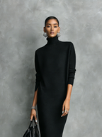 Black Knitted Turtleneck Midi Dress