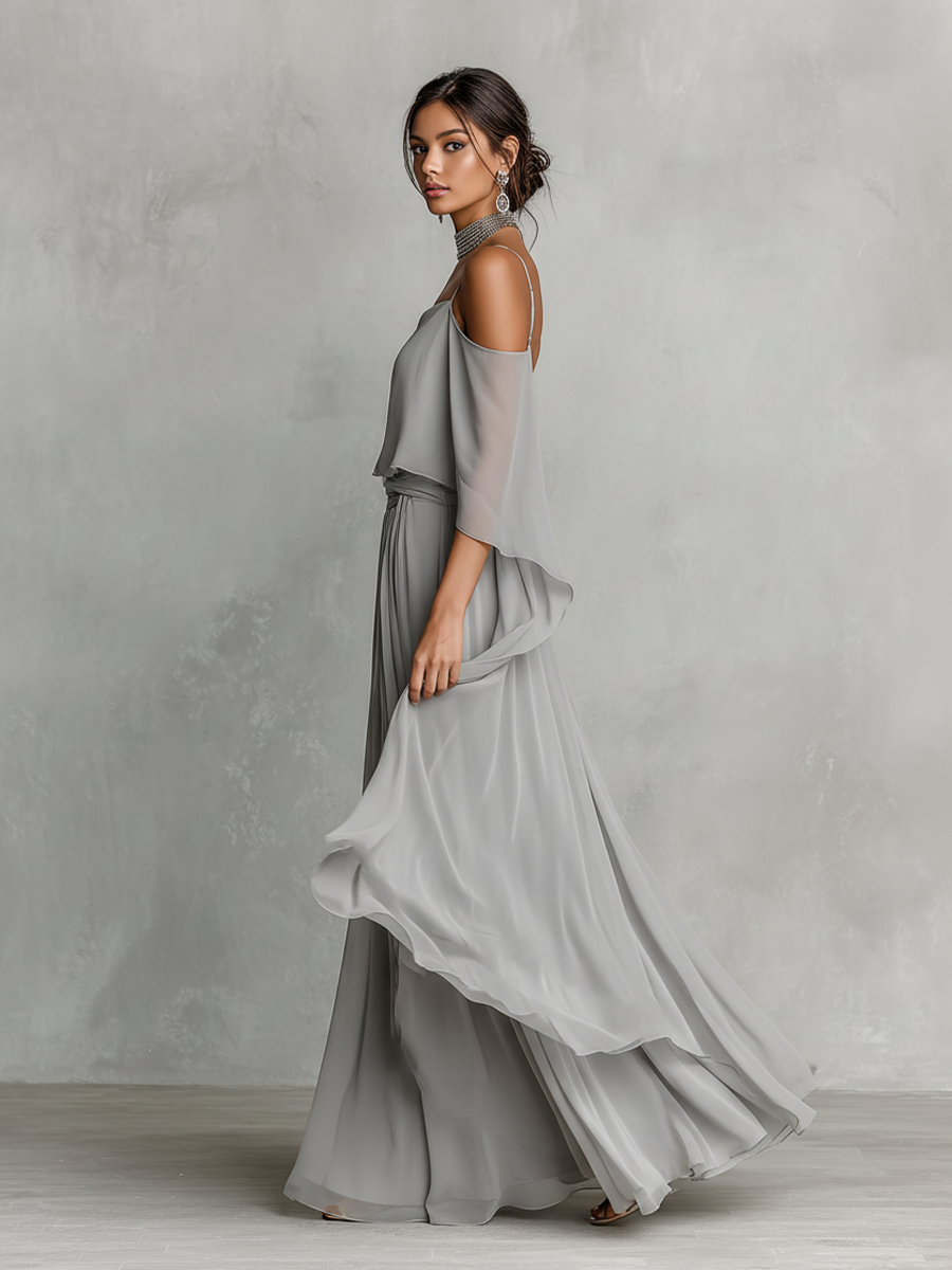 Chiffon Cold-Shoulder Flared Set