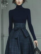 Navy Turtleneck Fitted Long-Sleeve Knit Top