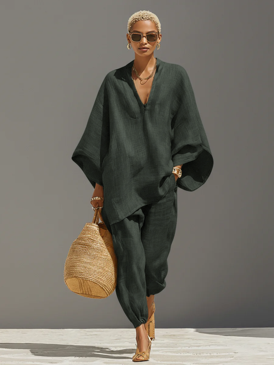 Neutral Linen Asymmetric Hem Set