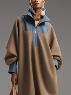 Brown & Denim Color-Block Long Dress