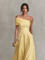 Yellow Linen One-Shoulder Fitted Dress