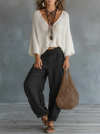 Cape-Sleeve Sweater & Harem Pants Set