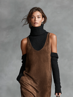 Suede U-Neck Sleeveless Tank Midi Dress