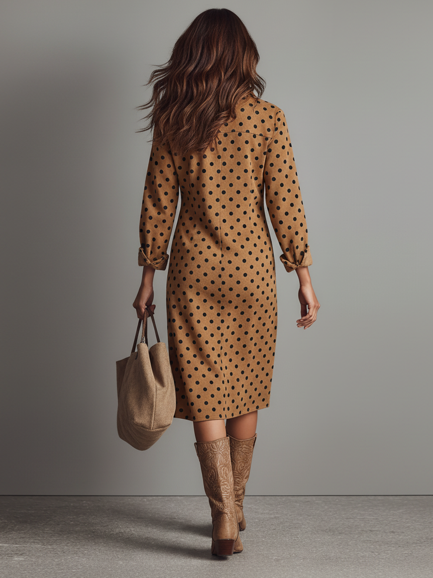 Polka Dot Suede Shirt Midi Dress