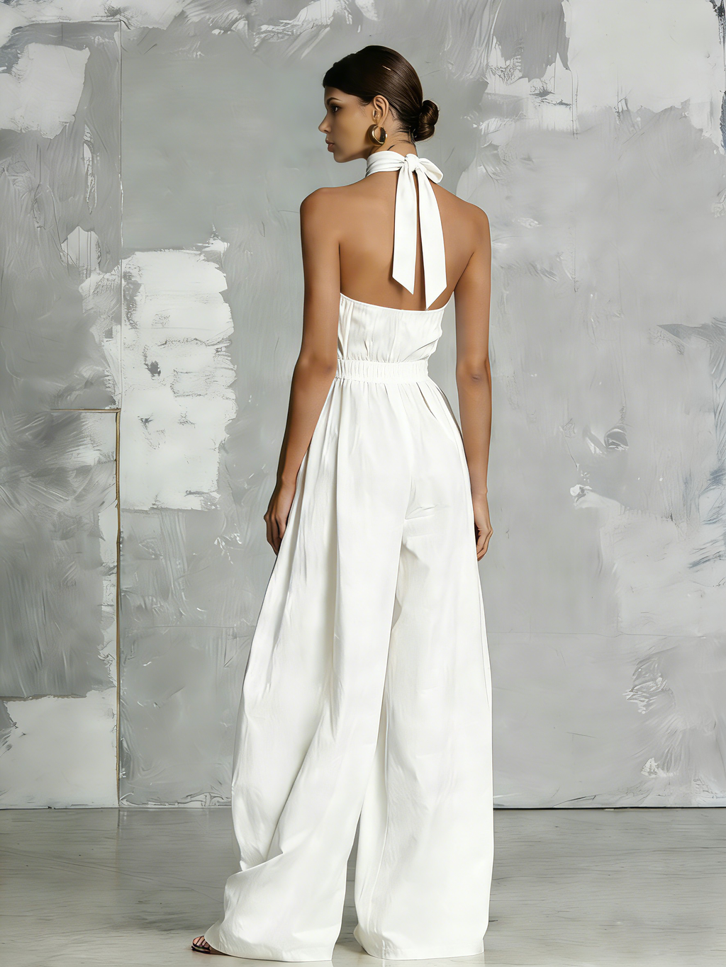 White Woven Halter-Neck Jumpsuit
