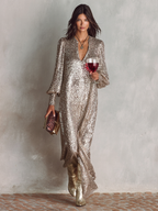 Shimmering V-Neck Maxi Party Dress