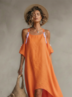 Tangerine Linen Cold-Shoulder High-Low Dress