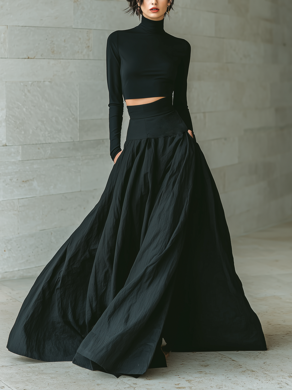 Black Turtleneck Crop Top & Maxi Skirt