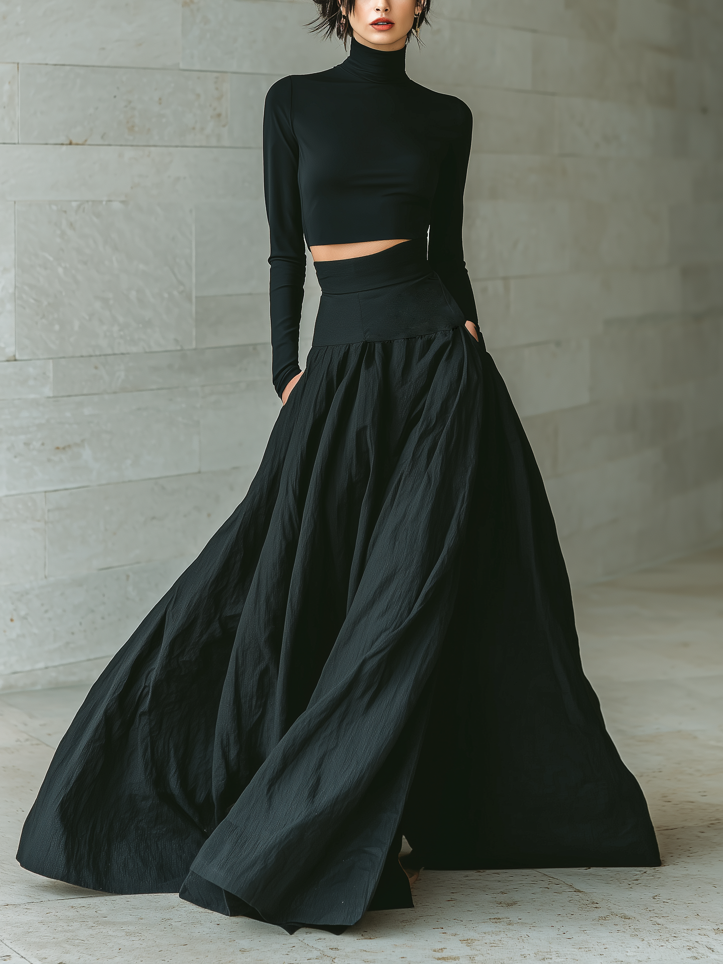 Black Turtleneck Crop Top & Maxi Skirt