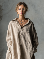 Cotton Linen Button Lapel Mini Dress