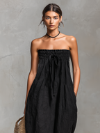 Linen Strapless Tie-Waist Jumpsuit