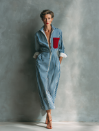 Striped Shirt Dress With Red Chest Pocket