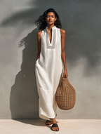 Women's Minimalist Sleeveless Maxi Dress With Cutout Neckline MDZ1206B6Y