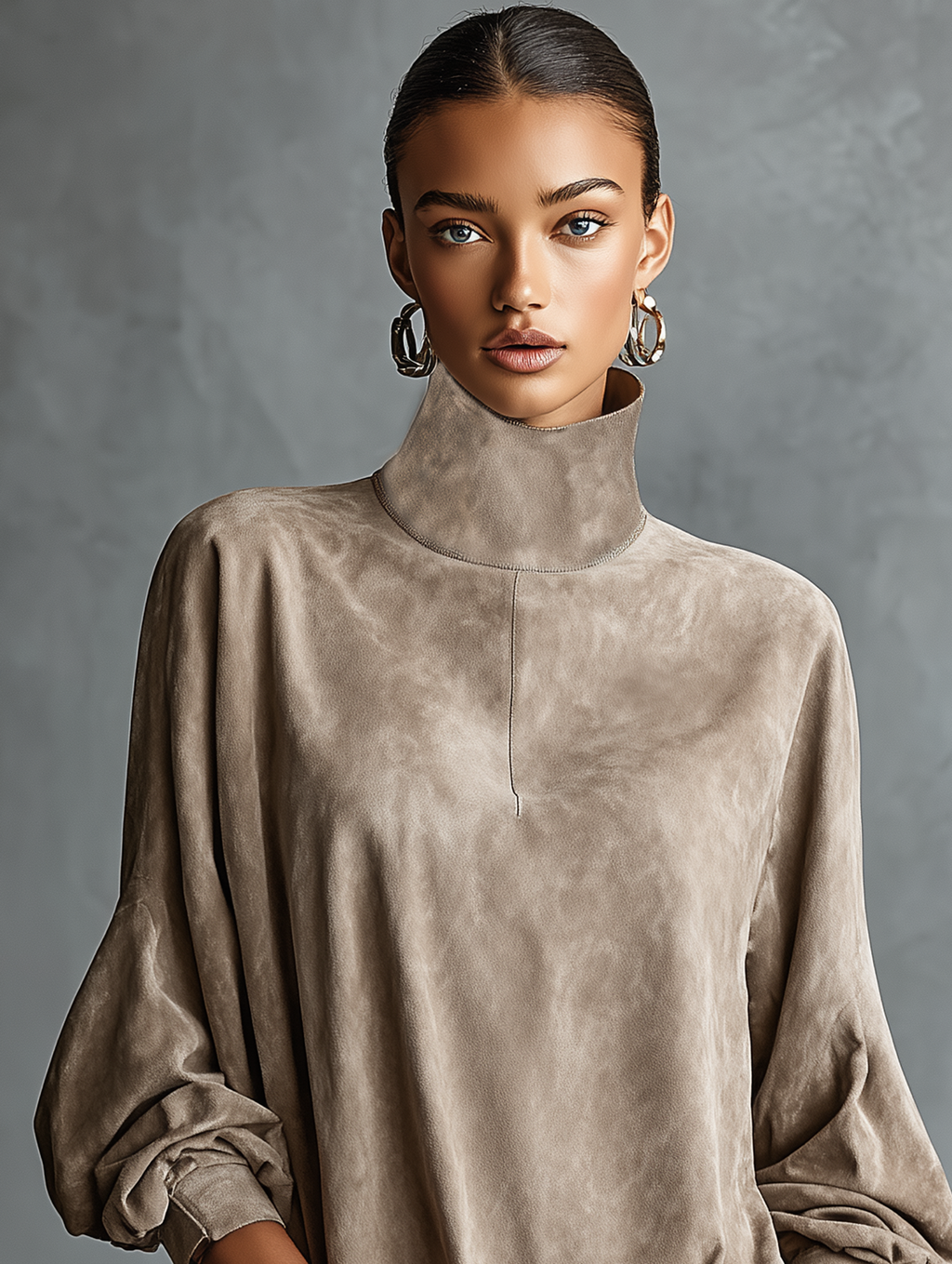 Faux Suede High-Neck Mini Dress