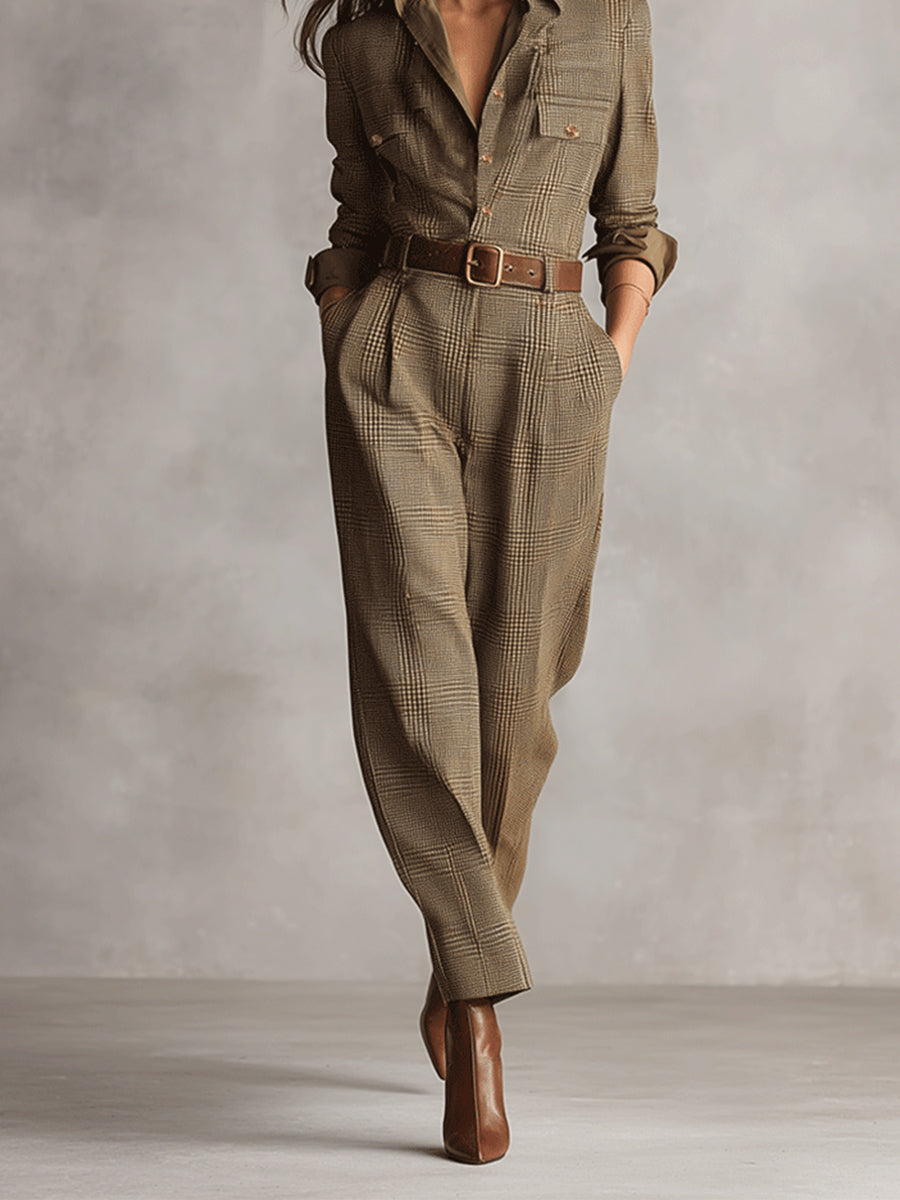 Tweed Plaid Utility Jumpsuit