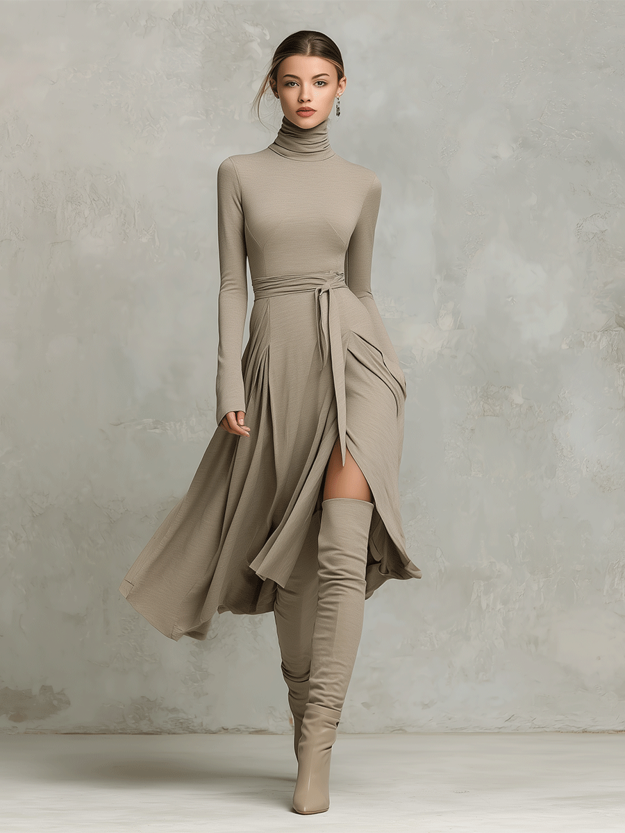 Knit Fitted Long Sleeve Midi Dress