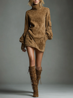 Vintage Suede Turtleneck Mini Dress