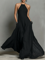 Linen Blend Halter Neck Maxi Dress