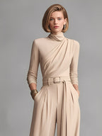 Neutral Knit Gathered Waist Jumpsuit