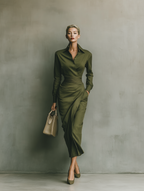 Women's Army Green Cotton Blended Maxi Dress MDA2281I8T