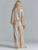Gold Sequin Half-Zip Wide-Leg Party Set