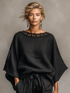 Linen Lace Boat Neck Blouse & Shorts Set