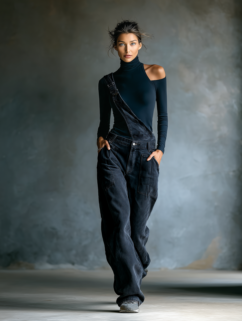One-Shoulder Top & Denim Overalls Set